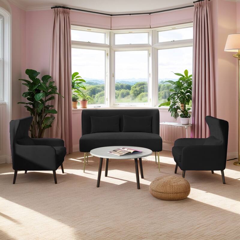 Velvet Metal Legs Tuft Loveseat Two Accent Chairs