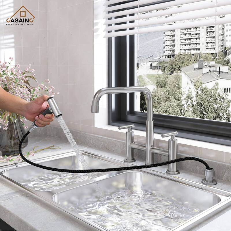 Pull-Out Side Sprayer Kitchen Faucet - Chrome/Clear