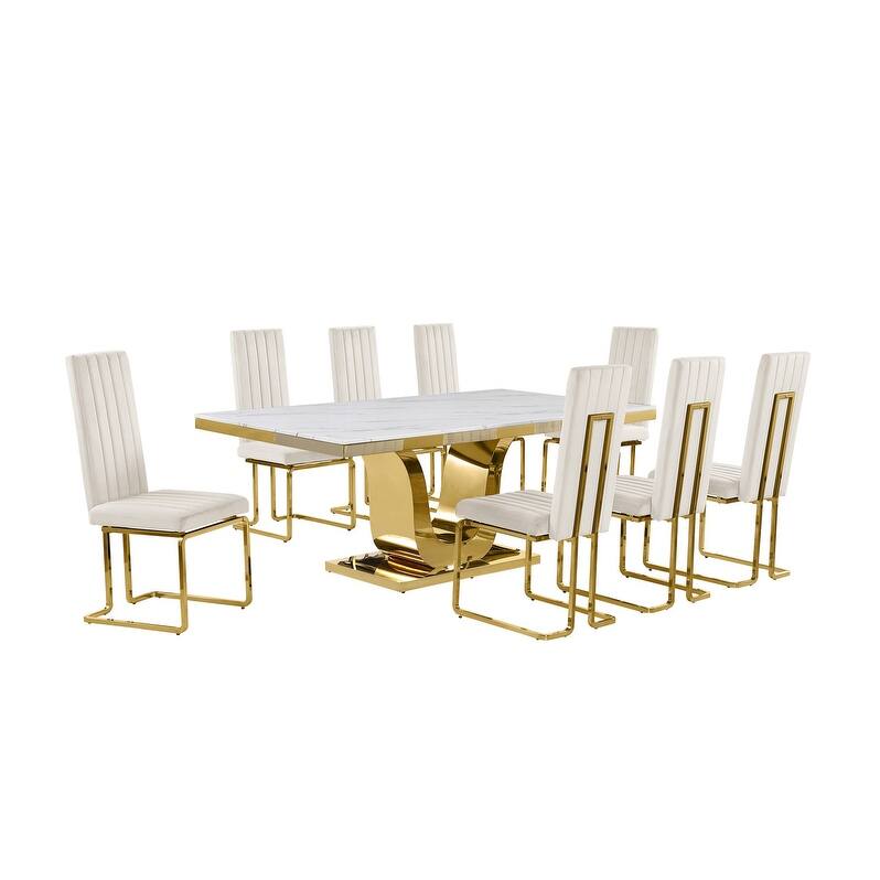 Best Quality Furniture D321-SC344-7 Dining Set with 78" White Marble Top