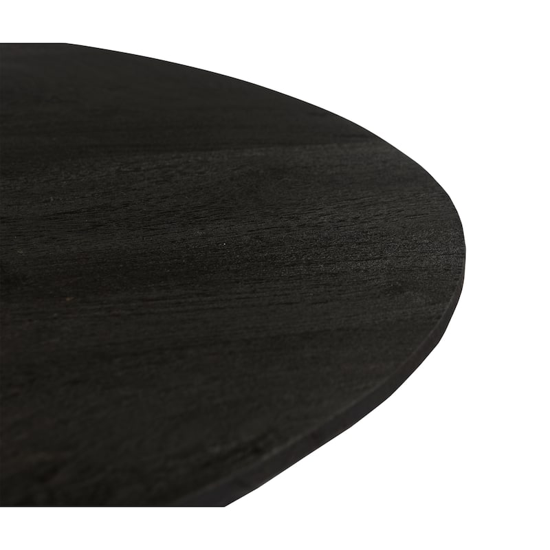 Ridge 47 Inch Handcrafted Mango Wood Round Dining Table, Slatted Flared Base, Black