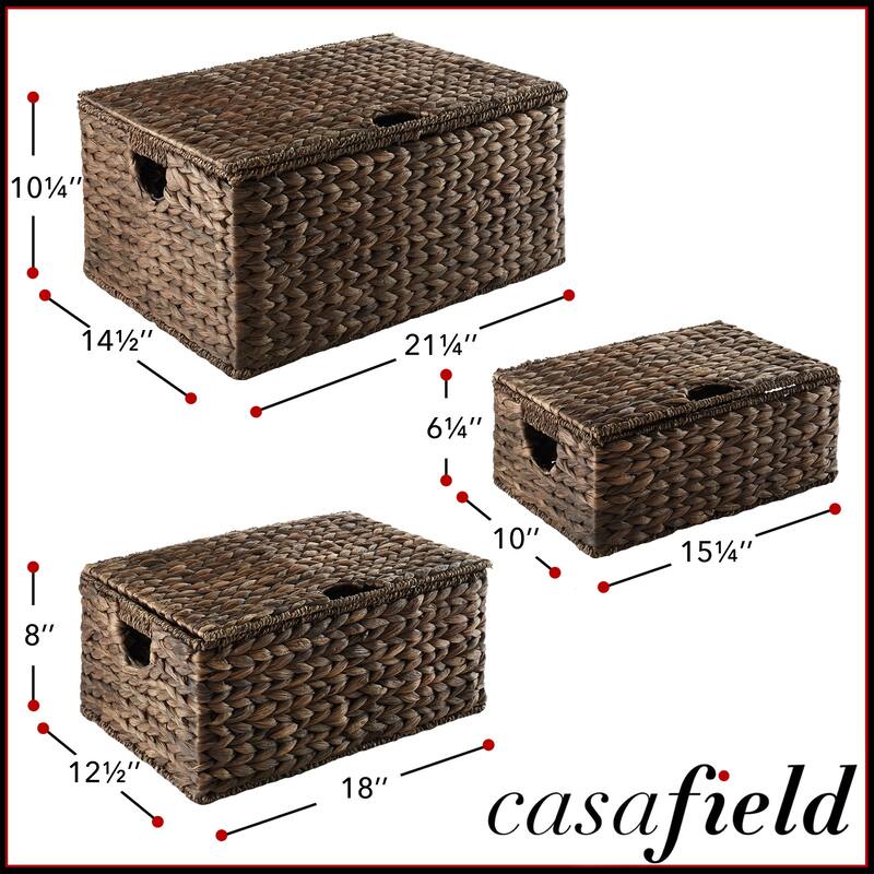 Water Hyacinth Rectangular Storage Baskets with Lids Nesting Basket