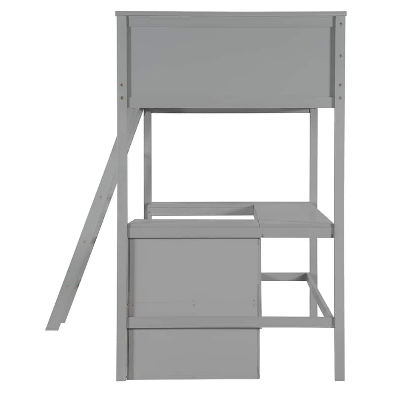 Integrated Study Area - Wood Twin Size Loft Bed with Built-in U-shaped Desk and Bookcase for Boys, Girls Bedroom