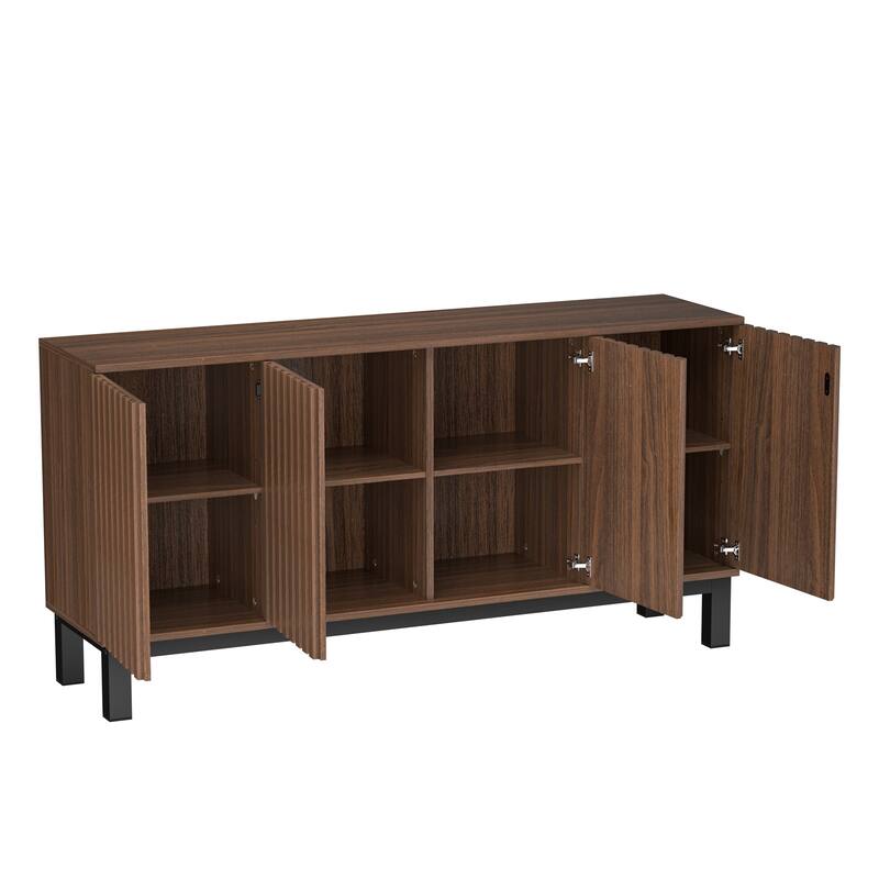 Meyreso 63 Inch Fluted Buffet Cabinet with Shelves & 4 Doors