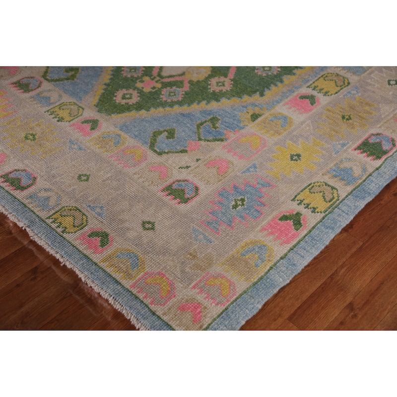 Hand Knotted Oriental 100% Wool Carpet Transitional Geometric Navy Blue & Blues Oushak Area Rug - 10' 10'' X 8' 6''