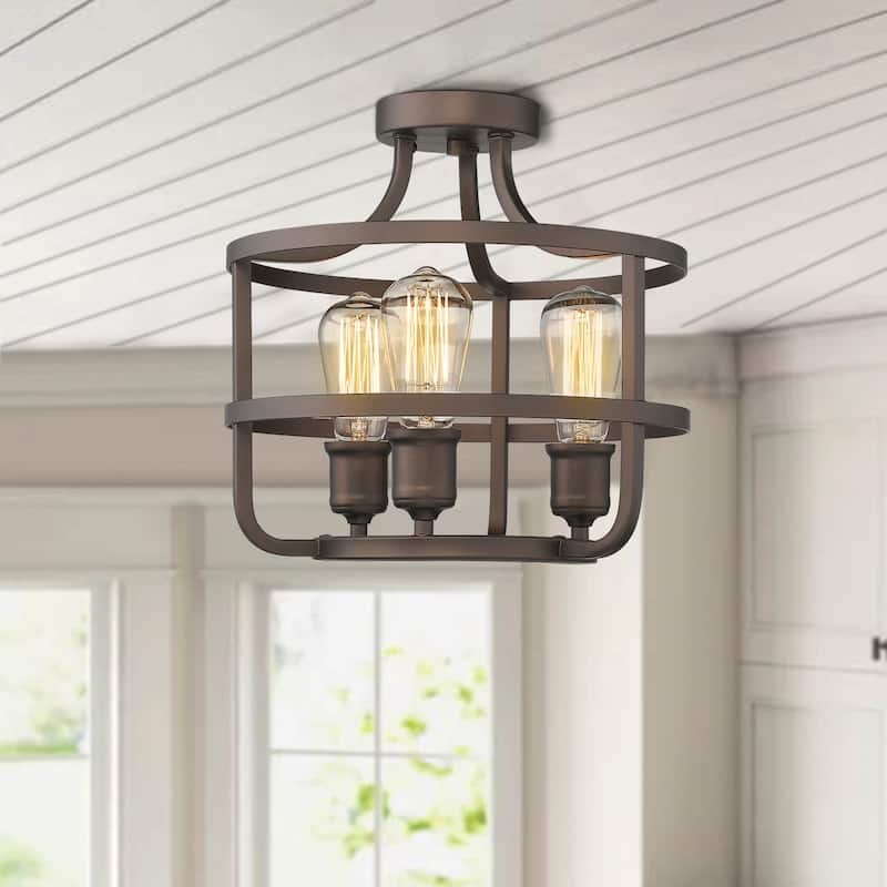 15 Inch Farmhouse Close to Flush Ceiling Light Fixture 3-Light - ‎Oil Rubbed Bronze - ‎14.9 x 14.8 x 14 inches