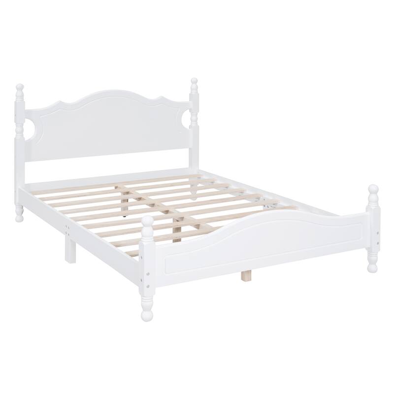 Retro Style Platform Bed Frame with Headboard and Wooden Slat Support