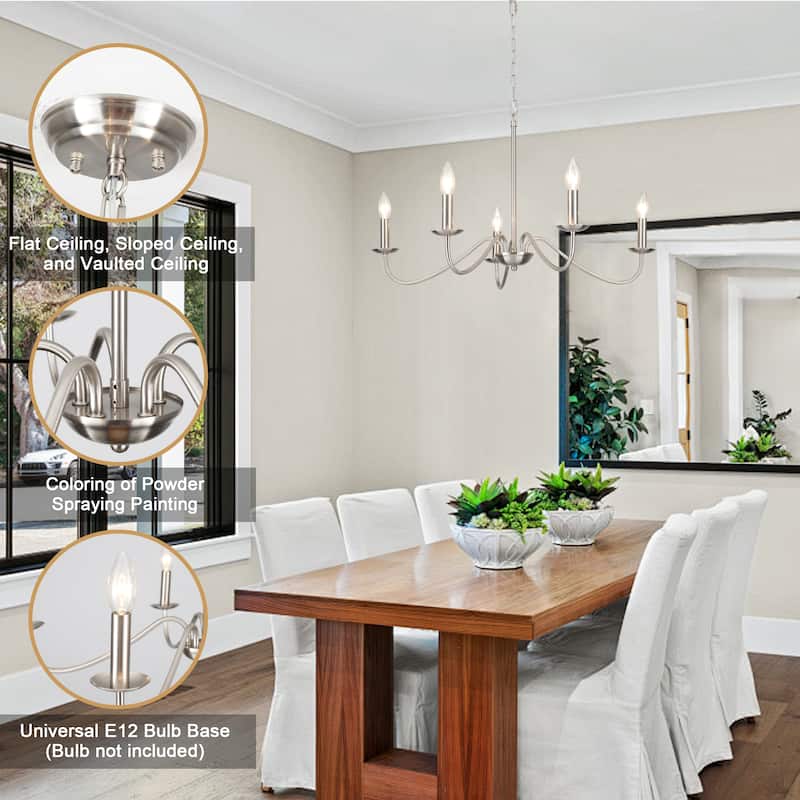 5-Light Rustic Farmhouse Candle Chandelier for Bedroom, Kitchen, Living Room and Foyer