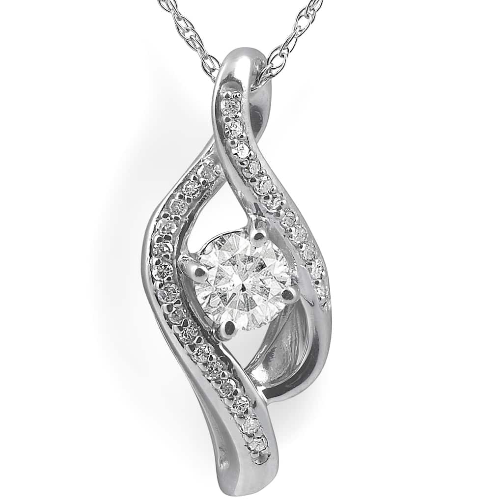 1/3ct Diamond Solitaire Curve Pendant White Gold 3/4" Tall