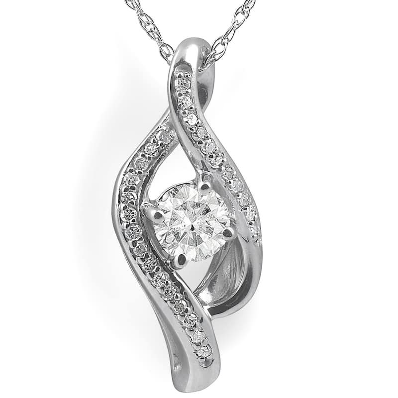 Bliss Diamond 1/3ct Diamond Solitaire Curve Pendant White Gold 3/4" Tall - White - 18 Inch