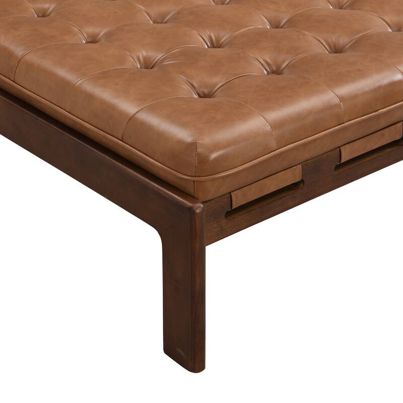 Christopher Knight Home - 34'' Tufted Upholstered Cocktail Ottoman, Square Leather Ottoman Coffee Table with Rubber Wood Frame