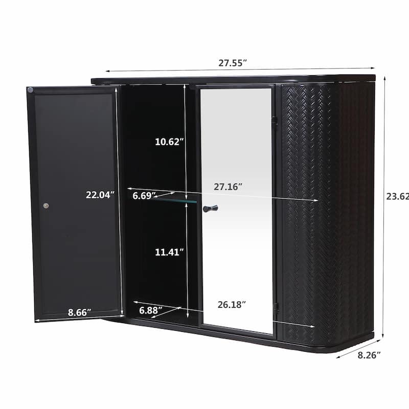 Wall-Mounted Mirror Cabinet - 2 Doors, Steel Frame, Waterproof