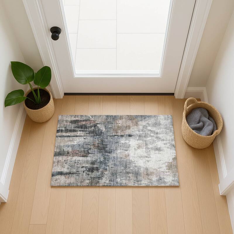 Machine Washable Indoor/ Outdoor Abstract Modern Chantille Rug