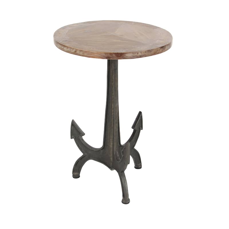 Metal Anchor Accent Table with Brown Wood Top - Black - Roche River Decor - 18"W x 18"L x 26"H
