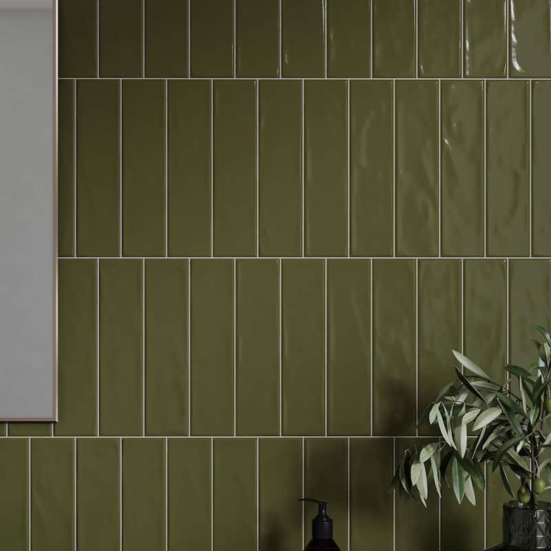 Chateau 3 in. x 12 in. Glazed Ceramic Subway Wall Tile - Moss Gloss - 3 in. x 12 in.