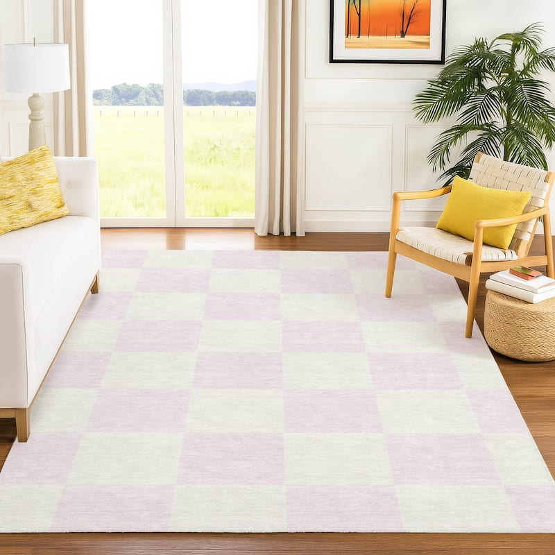 Machine Washable Indoor/ Outdoor Modern Checker Chantille Rug