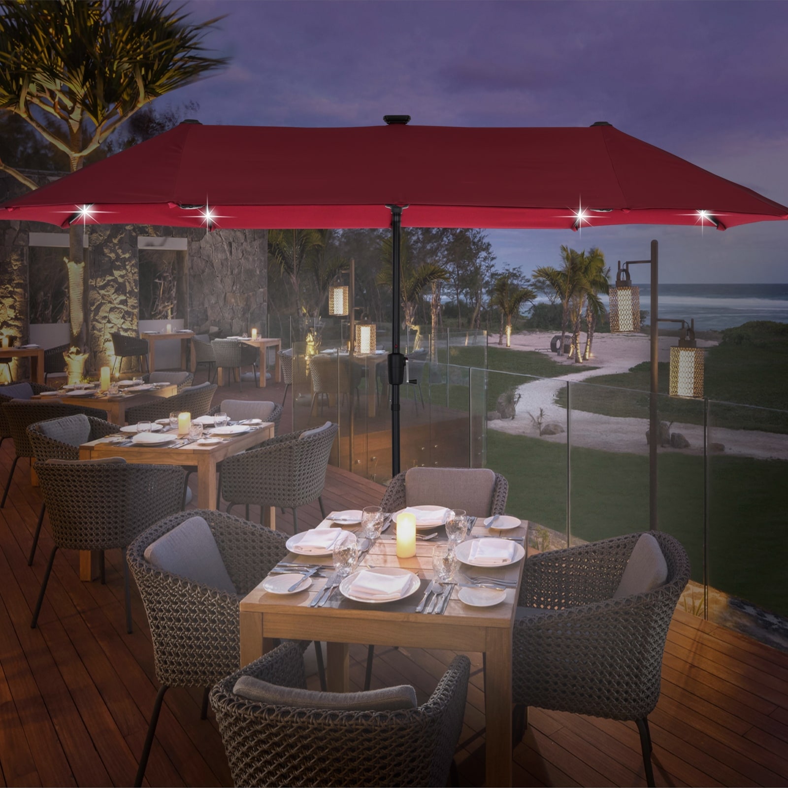 grand patio hanging umbrella Aoodor 9 ft Thatch Tiki Umbrella(No Base) hlmet Stay in the shade Wheel Style:Spoked Umbrella White | taylor
