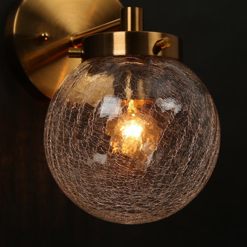 Modern 1-Light Gold Vantity Light Globe Glass Wall Sconces - L 5.5" x W 7.4" x H 8.7"