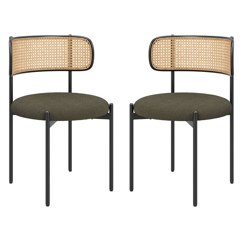 Modern Upholstered Dining Chairs Set Of 2,Rattan Back Dining Room Chairs,Accent Kitchen Chairs With Metal Legs - Green