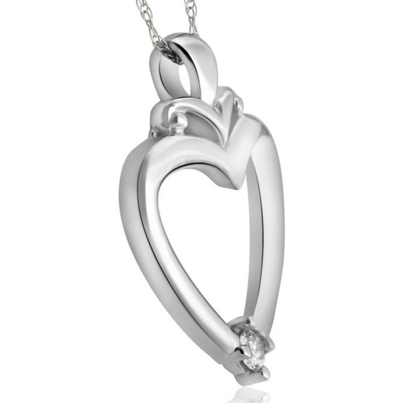 Solitaire Diamond Heart Pendant in White, Rose or Yellow Gold 1" Tall