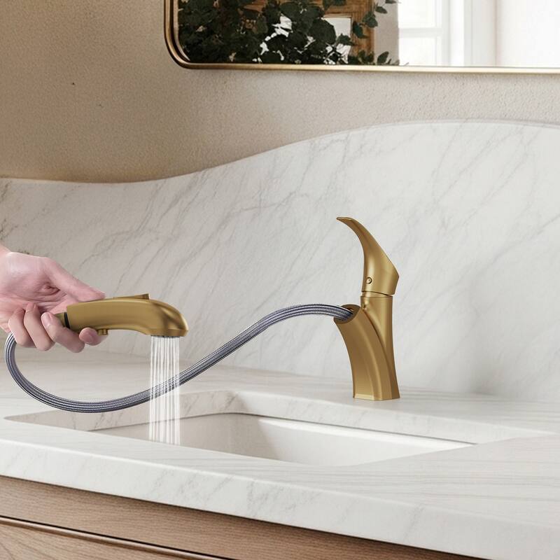 Single Handle Single Hole Pull-Out Basin Bathroom Faucet with Pop‑Up Drain