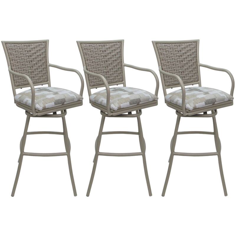 Set of 3 Outdoor Indoor Bar Stool Counter, Extra Tall - Erin with Arms - Craftsman Whitelinen - Beige - Extra Tall
