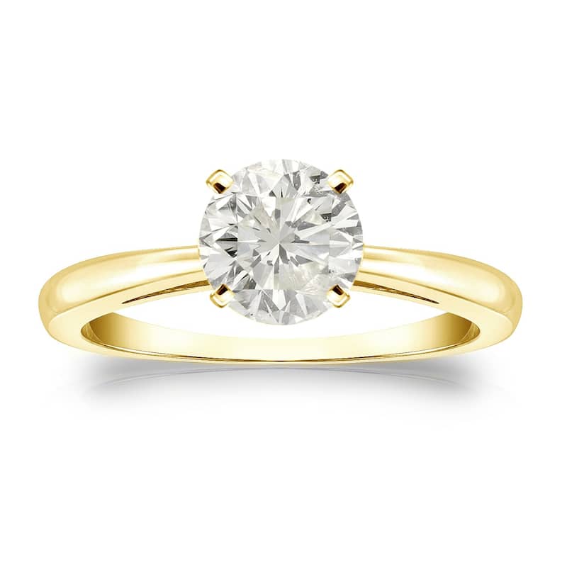 Auriya 14k Gold 1ctw Round Solitaire Diamond Engagement Ring (J-K, I1-I2) - Yellow - 4