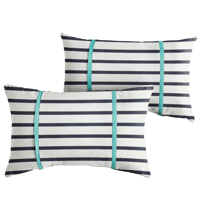 Sunbrella Blue Stripes with Aruba Blue Indoor/Outdoor Lumbar Pillows (Set of 2)