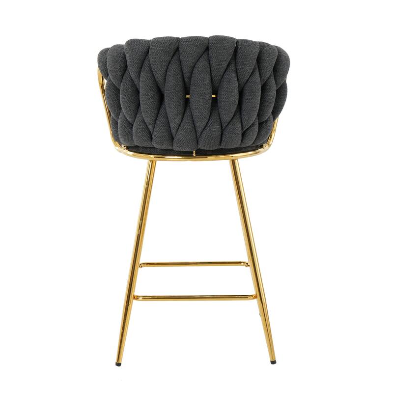Bar Stools Set of 2, Kitchen Island Bar Chair with Back, Upholstered Low Bar Stools with Footrest and Metal legs