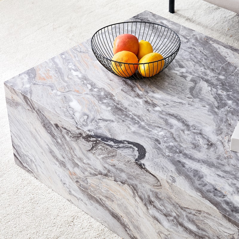 Roomfitters Black Marble MDF Coffee Table, 39.3"x23.6"x11.8" Modern Rectangular Accent Table for Living Room
