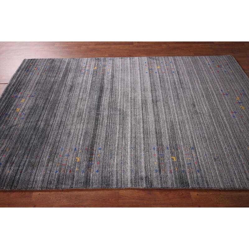 Striped Tribal Gabbeh Indian Area Rug Hand-Knotted Wool Carpet - 5'2"x 7'10"