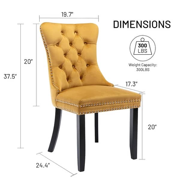 dimension image slide 0 of 8, Set of 2 Modern Glam Velvet Dining Chairs - Armless TuftedAccent Side Chairs with Nailhead Trim & Ring Handle