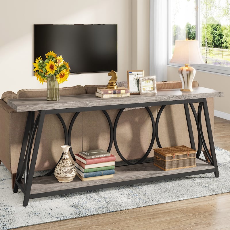 70.9 Inches Extra Long Console Table with 2 Tier Storage Shelf