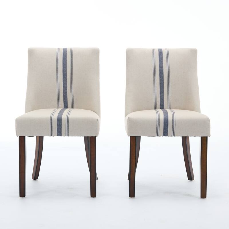 Modern Set of 2 Dining Chairs with Stitched Fabric Backrest, Padded Seat, Solid Wood Legs for Dining Room Living Room and Café