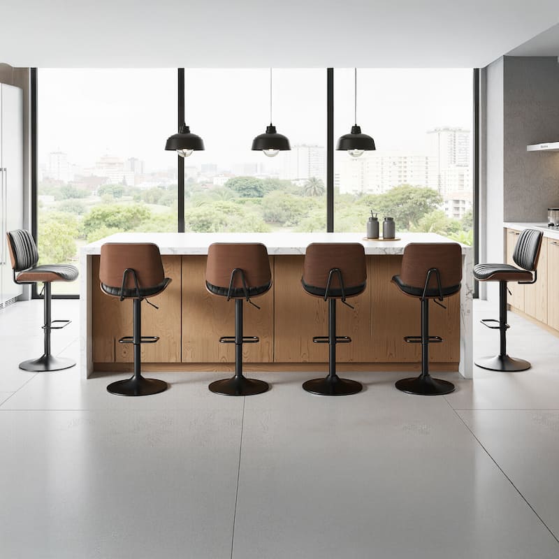 Adjustable Swivel Bar Stools with Footrest, Faux Leather Counter Stools for Kitchen Island