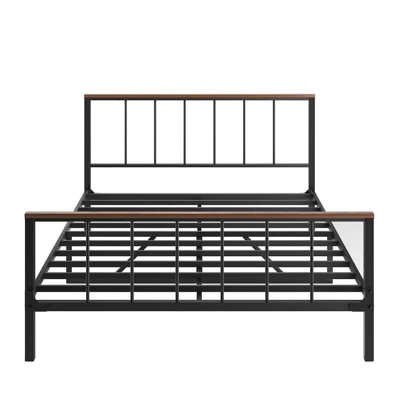 Black Metal Queen Platform Bed with Headboard