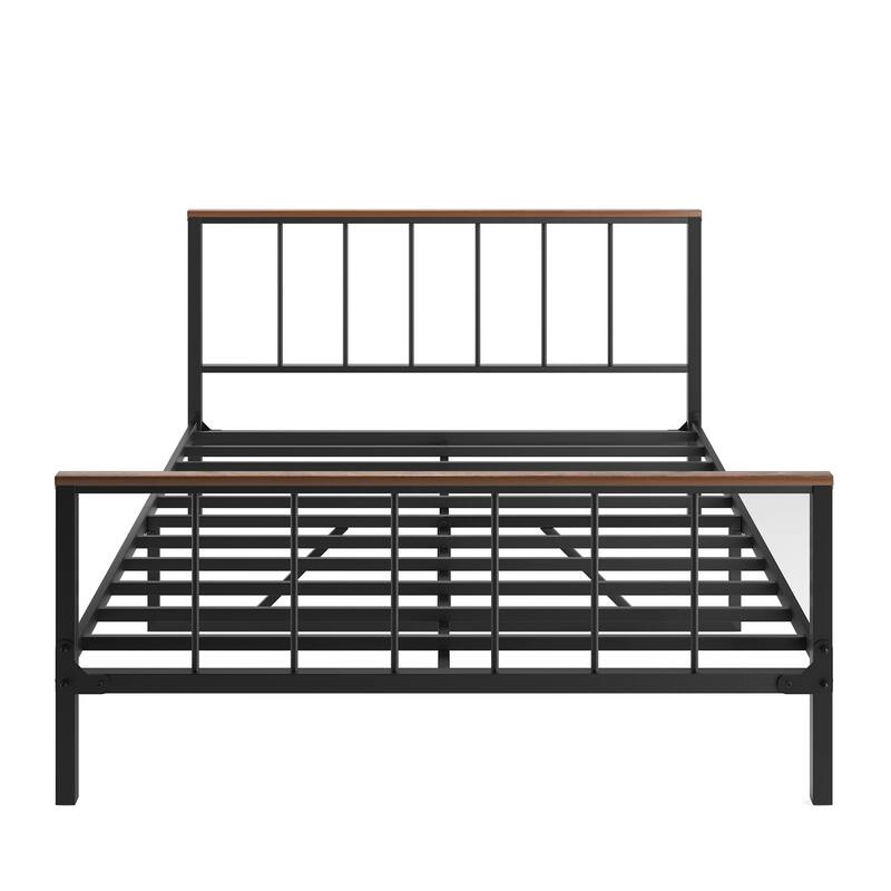 Black Metal Queen Size Platform Bed Frame with Headboard and Footboard, Sturdy Construction, No Box Spring Needed, Queen
