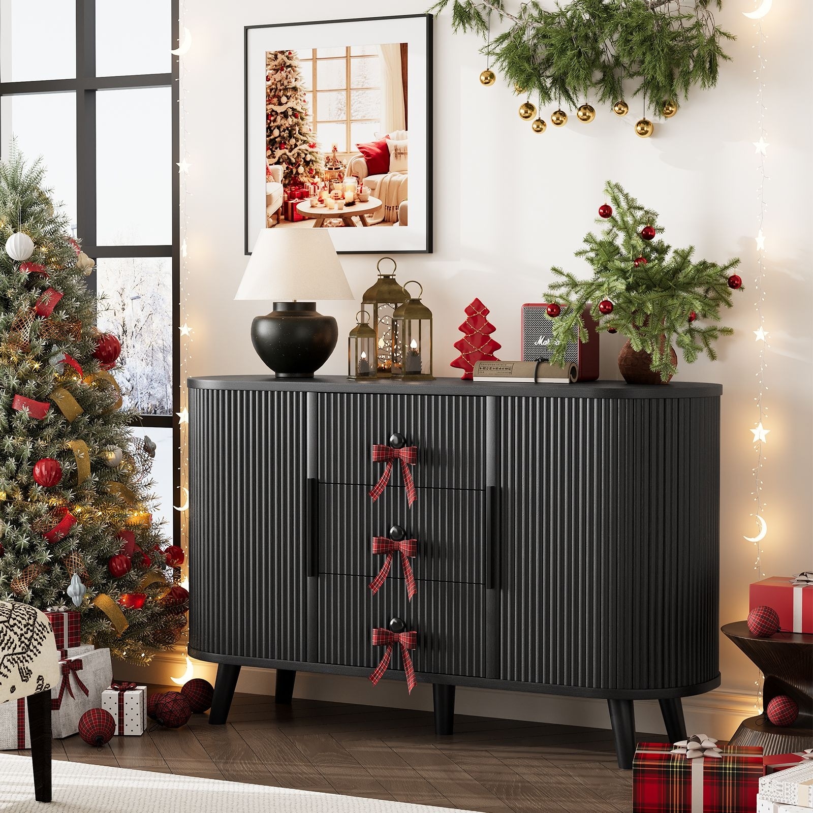 Meyreso Fluted Sideboard Buffet Cabinet with Storage