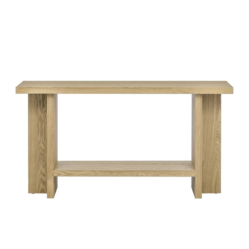 60" Ash Wood Veneer Vintage-Inspired Console Table with T-Leg for Living Space