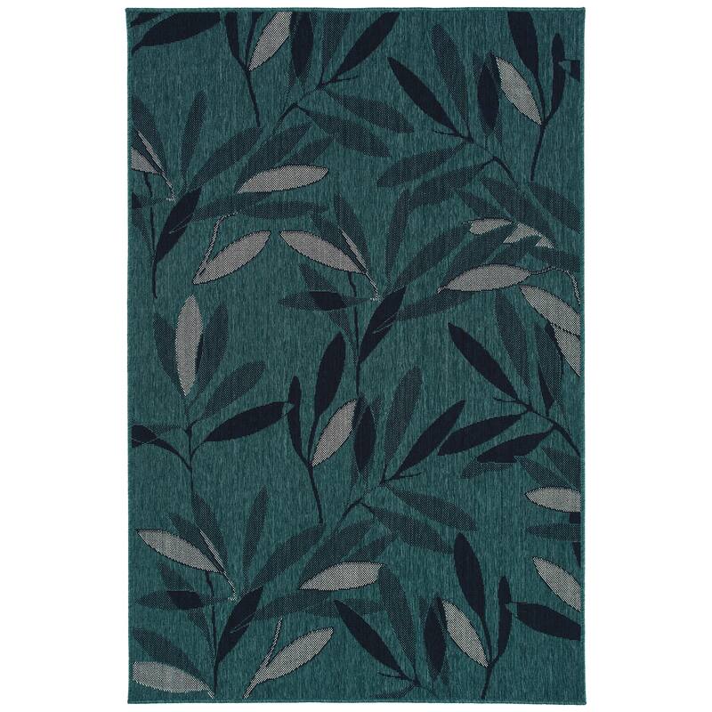 Pianta Collection Rectangle Indoor-Outdoor Throw Rug - 5'3" x 5'3" - Teal