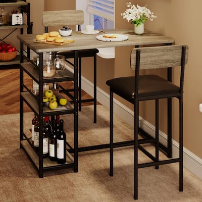 Dining Table Set for 2, Kitchen Table and Chairs for 2 with Chairs, 3 Piece Counter Height Bar Kitchen Table Set with Shelves
