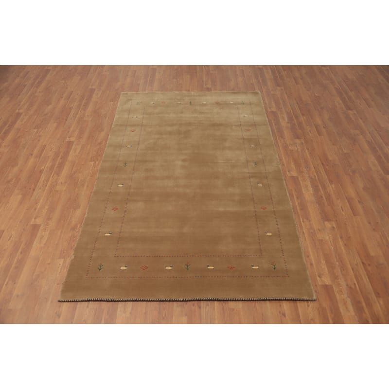Hand Knotted Oriental 100% Wool Carpet Tribal Animal Pictorial Brown Gabbeh Area Rug - 8' 2'' X 5' 2''