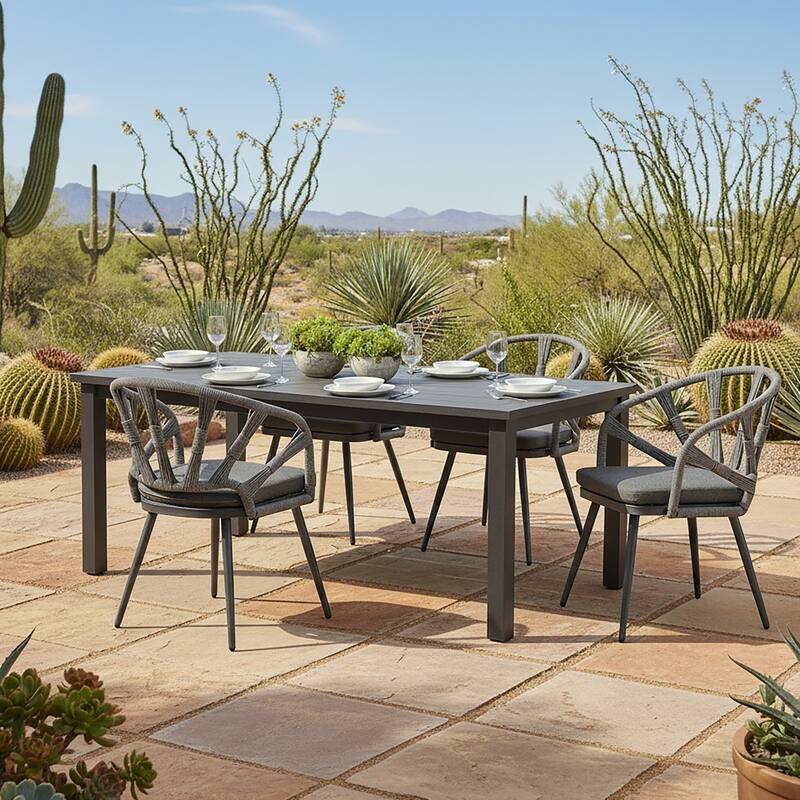 Set of 2 Binda Grey Outdoor Dining Chair with Hand-Woven Back