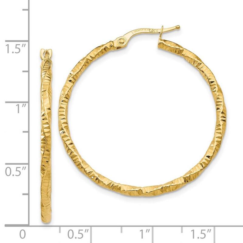 Curata 14k Yellow Gold Textured 2x35mm Hoop Earrings