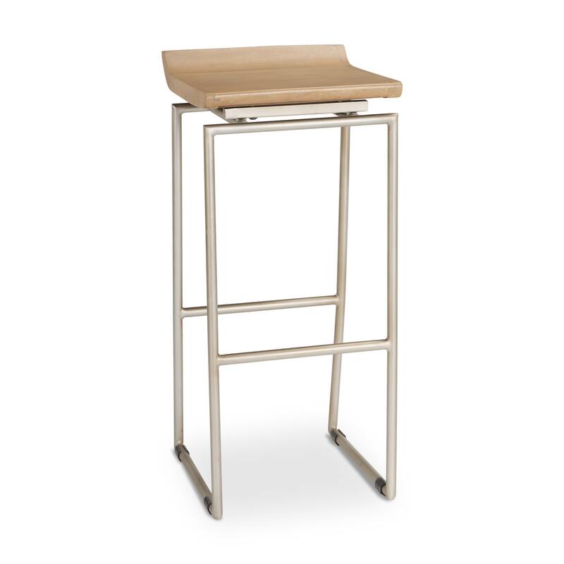 HomeRoots 31" Natural and Silver Solid Wood and Iron Low Back Bar Height Bar Chair