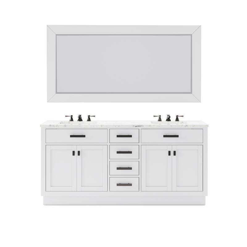 Hartford Marble Top Bath Vanity in White with Mirror & Classic Faucet