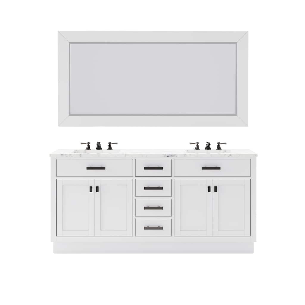 Hartford Marble Top Bath Vanity in White with Mirror & Classic Faucet