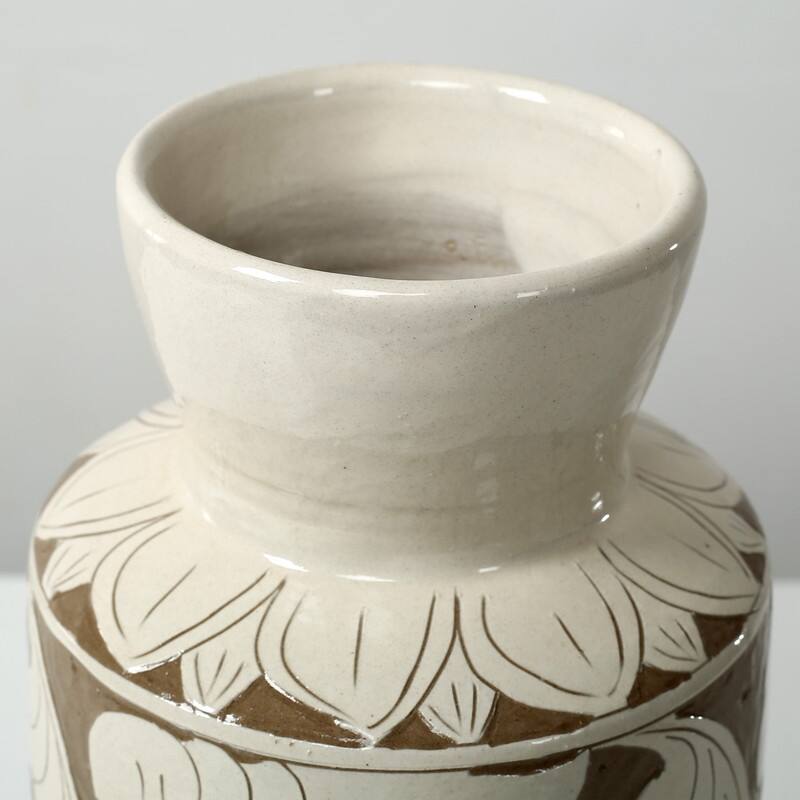 Approx. 15 Inches Amalfi Double Glazed Tall Vase with Flower Motif (5.1" Opening)