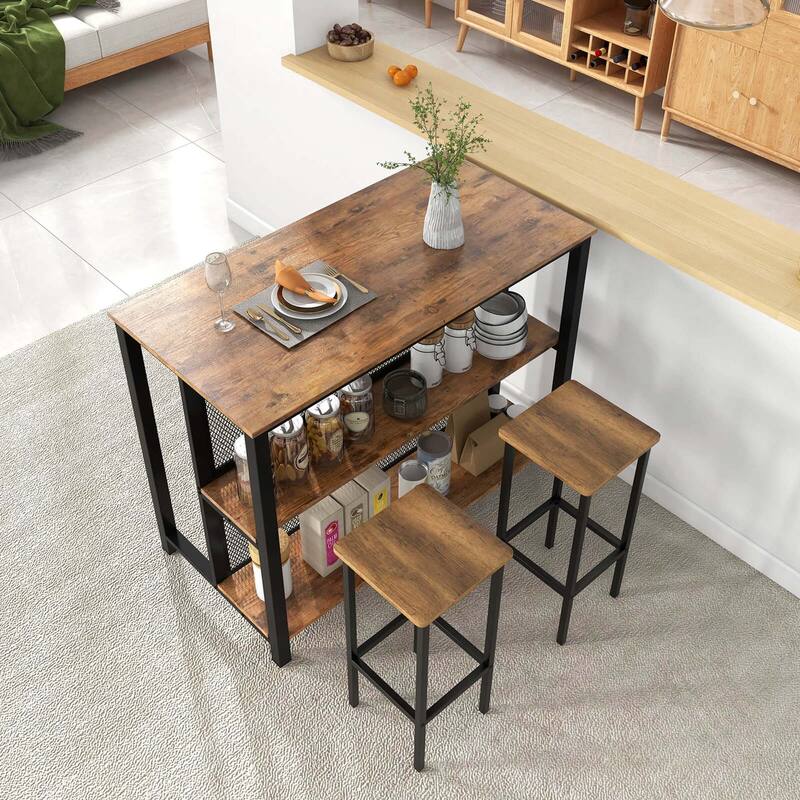 Costway 36" Tall 3-Tier Bar Table with Storage Metal Frame Adjustable - See Details
