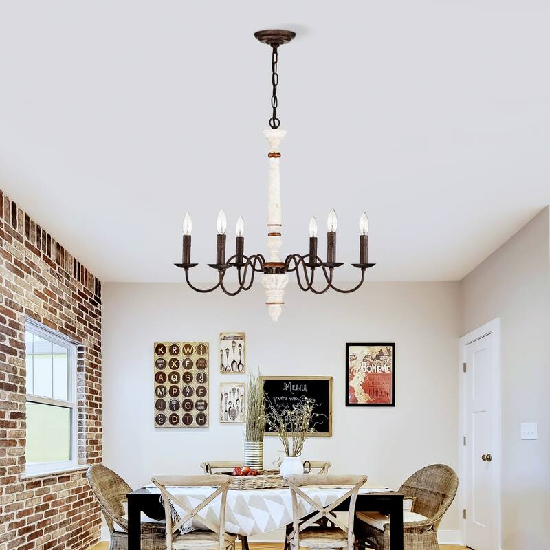 Retro white and Rust Color Chandelier With Light Fixture 6 Light Pendant Light Fixtures for Dining Room, Lobby, Kitchen