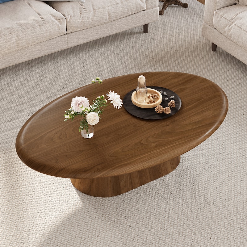 51.1" Mid-Century Modern Oval Coffee Table - Solid Wood Veneer, Living Room Center Table